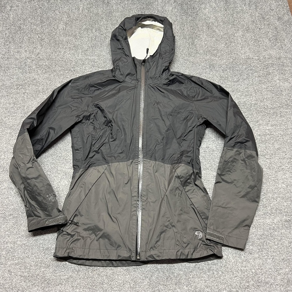 Mountain Hardwear Jacket Womens Small Black Hooded Windbreaker Full Zip Hiking